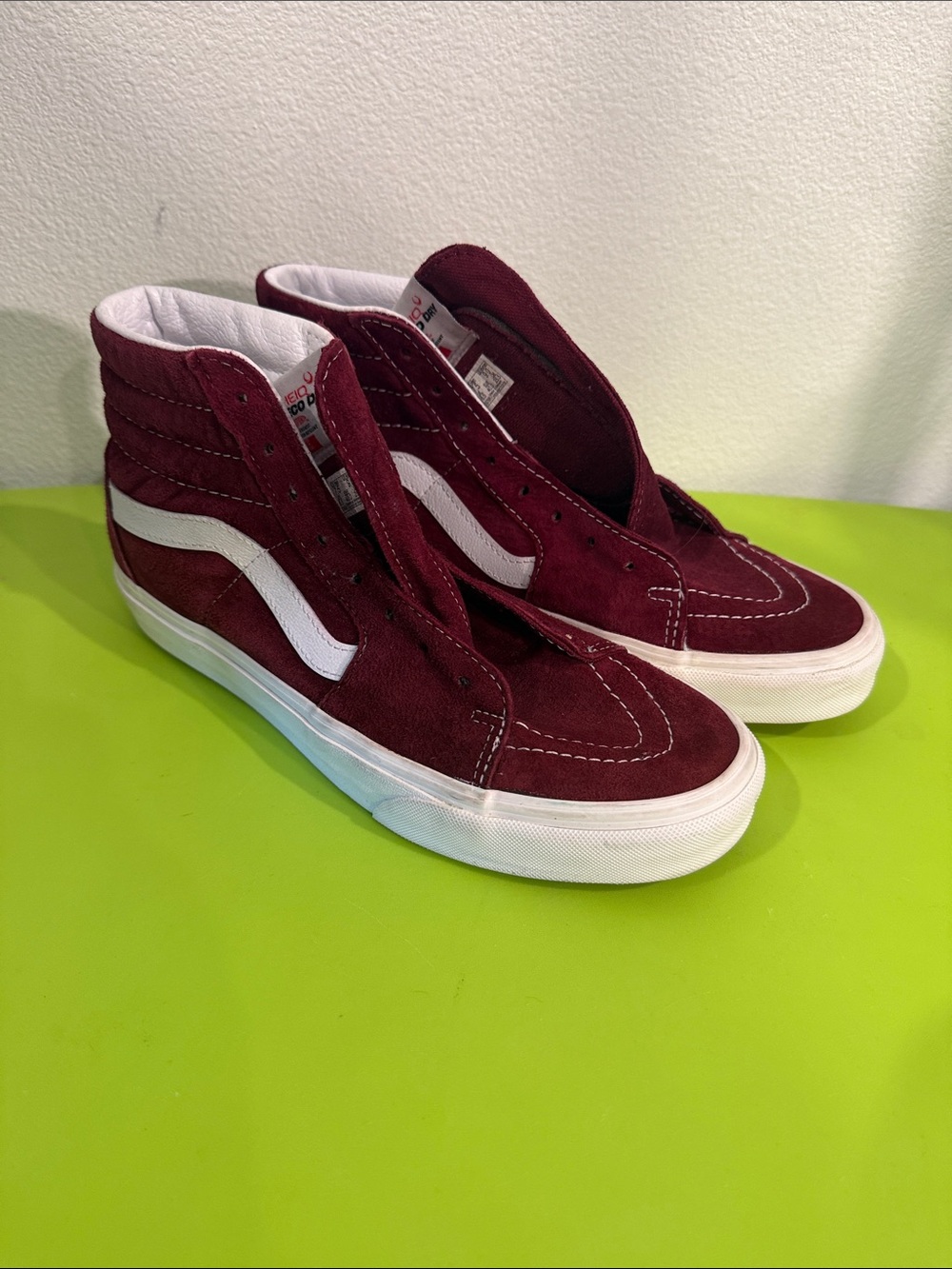 Vans Maroon High Top Suede Sneakers with White Side Stripe